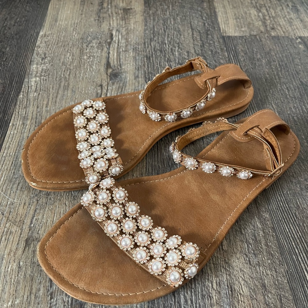 Pearl Rhinestone Boho Sandals - Picture 2 of 3